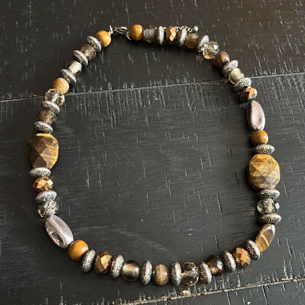 Tigers Eye Stone & Mix Beads Station Old Himalayan Tibetan Solumani Necklace